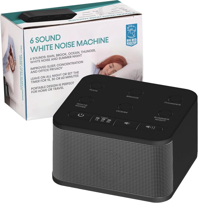 Big Red Rooster Sound Machine - 6 Sleep Sounds - Portable White Noise Machine for Office Privacy & Adult Sleeping - Compact Travel or Home - Dual Power Options - Black - Image 1